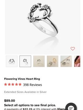 James Avery Silver Heart Vine Ring